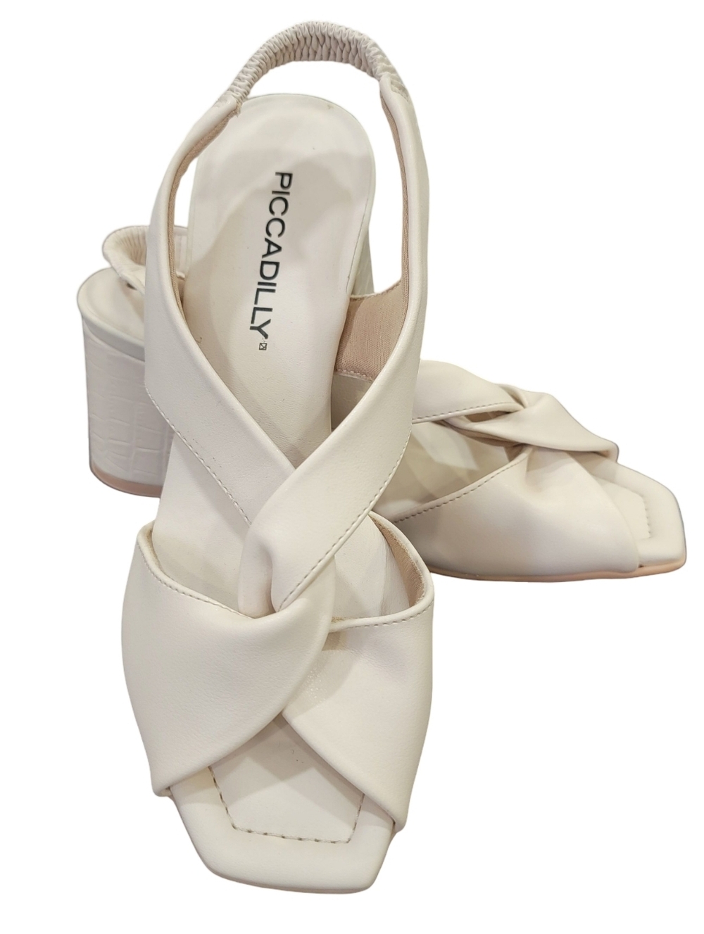 Piccadilly Off-White High Heeled Sandals Chunky Heel Cream Women's Size 4 - Picture 4 of 17